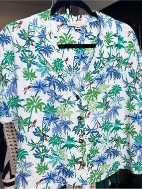 Women's Tropical Print Elastic-Waist Shorts - Blue & Green